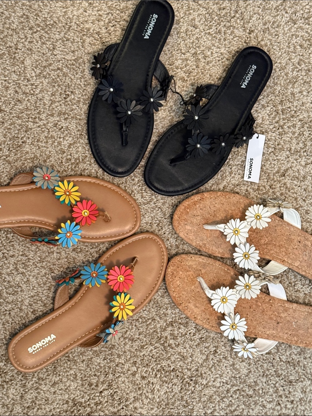 SONOMA Floral Toe-Post Sandals-3 pairs